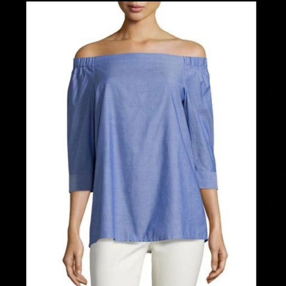 Theory blue Joscla Icon off the shoulder shirt sm - Picture 1 of 8